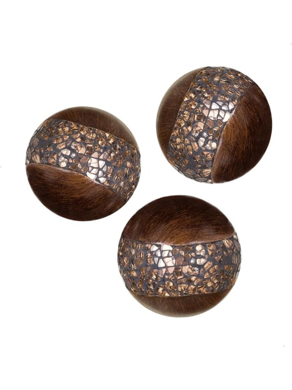 Decorative Brown Walnut Orbs for Bowls & Vases - Set of 3 Resin Sphere Balls
